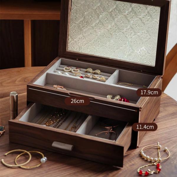 手作りのこだわりの品 ジュエリーボックス アクセサリーケース 大容量 仕切り調整 1段 2段 木製 ...