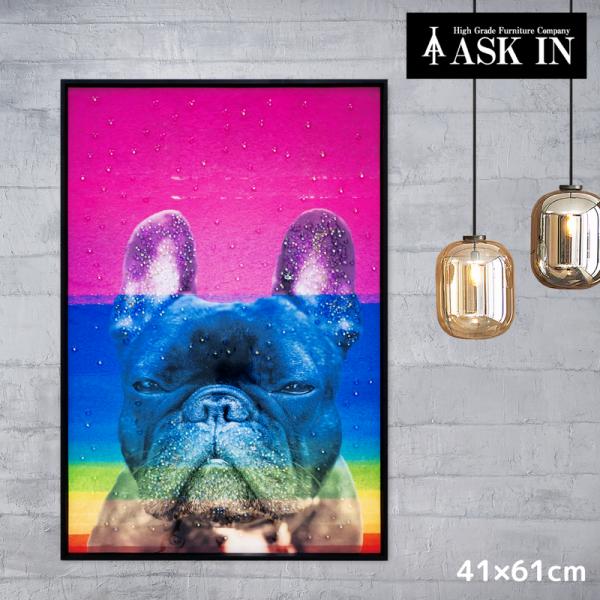 クリスタルアート Ummm 41x61cm  フレンチブルドッグ 犬 ドッグ 虹 動物 カラフル お...
