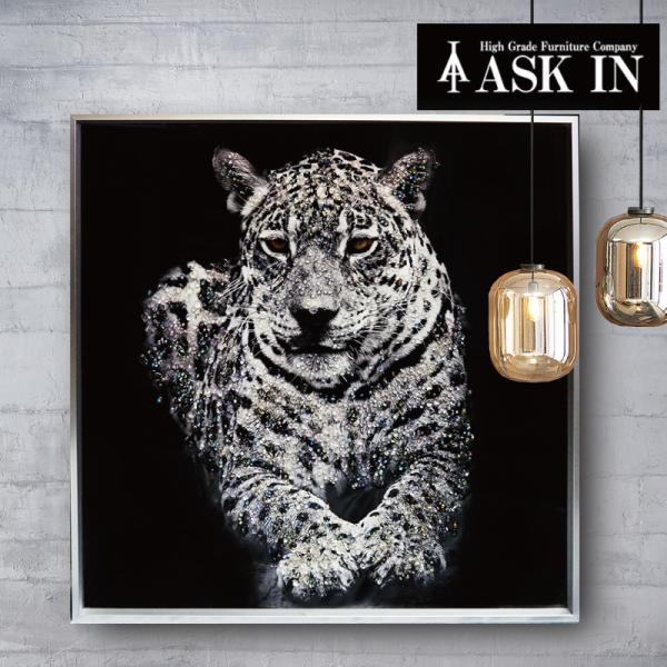 クリスタルアート ホワイトジャガー アートパネル 51x51cm ジャガー かわいい おしゃれ キラ...