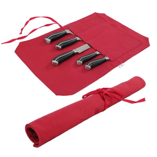 SAFEARK 包丁ケース 持ち運びできる布巻きタイプ 5本収納 （ディープレッド）