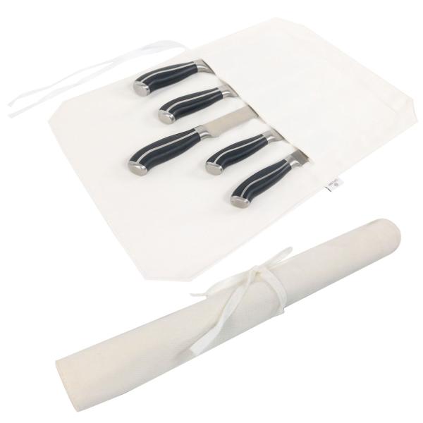 SAFEARK 包丁ケース 持ち運びできる布巻きタイプ 5本収納 (ベージュホワイト)