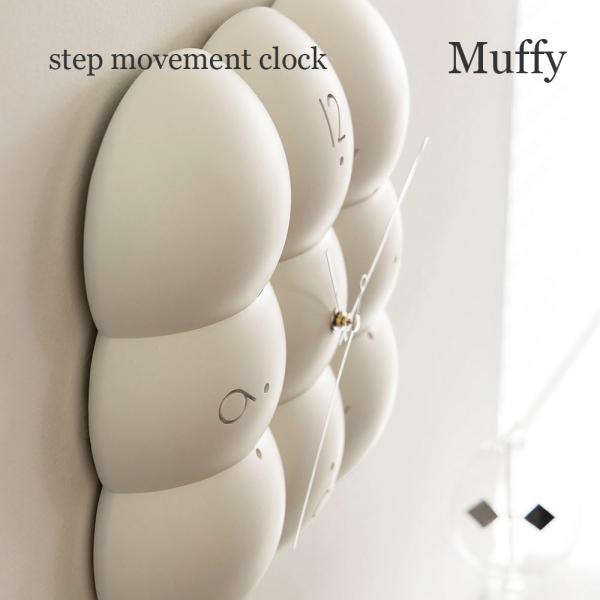 壁掛け時計 ウォールクロック Muffy ムフィ ステップムーブメント 音が鳴る もこもこ 正方形 ...