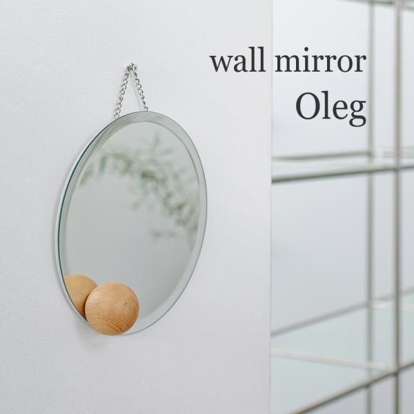 鏡 ウォールミラー 壁掛け アンティーク 木製 丸型 円形 Oleg オレグ HM-4628