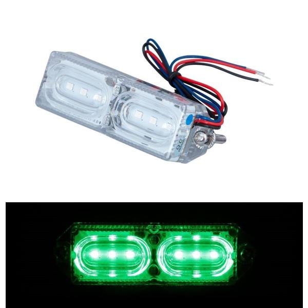LEDツインストロボマーカー　クリア/グリーン（緑）　12V/24V共用　左右同時フラッシュと左右交...