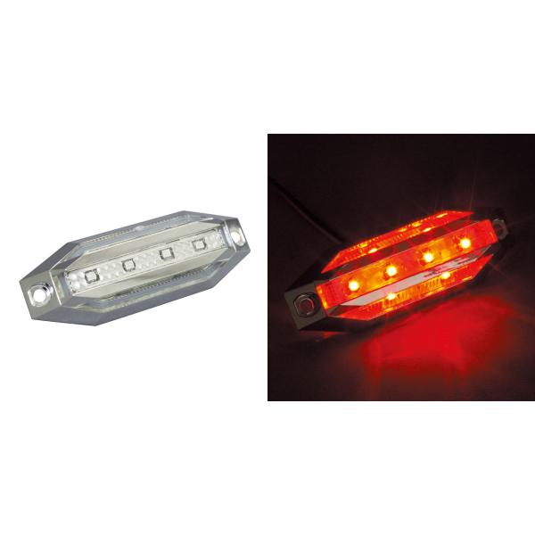 LED　slim流星8LED車高灯　クリアレンズ/レッド（赤）　12V/24V共用　サイドマーカー　...