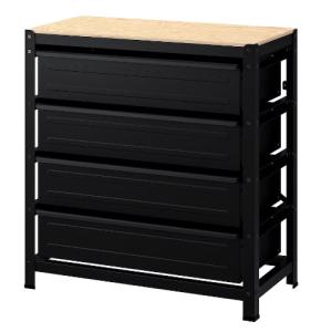 収納 棚 ワゴン作業台 IKEA イケア BROR ブロール 作業台 引き出し付き, ブラック/パイン材合板