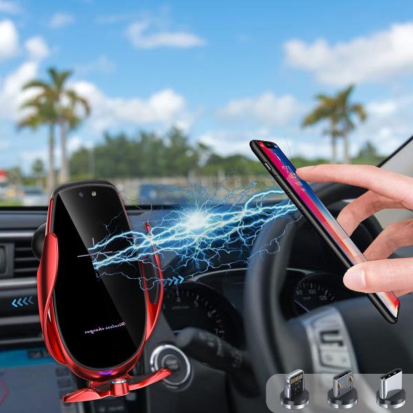 スマホホルダー 片手で簡単自動開閉 車載ワイヤレス充電器  マグネット充電 スイングアーム360度回...