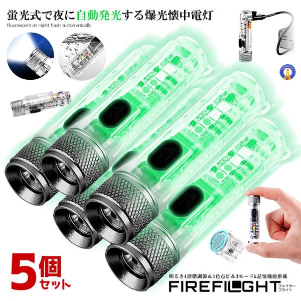 5個セット 懐中電灯 LED 充電式 蛍光 4色ライト UV紫外線 自動発光 記憶機能 磁石 超小型...