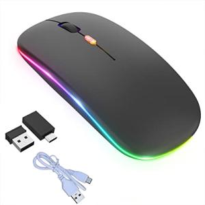 マウス ワイヤレスマウス 無線 マウス 静音 薄型 2022新登場 7色LEDランプ マウス 3DPIモード 2.4GHz 光学式 高感度 type-の商品画像