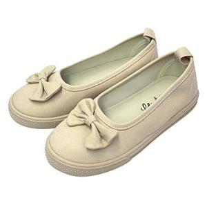 ZIP CORPORATION 子供靴 女の子 おしゃれ スリッポン リボン かわいい ジュニア キッズ 履きやすい カジュアル シューズ ベージュ Mサイズ:約20cm 85665