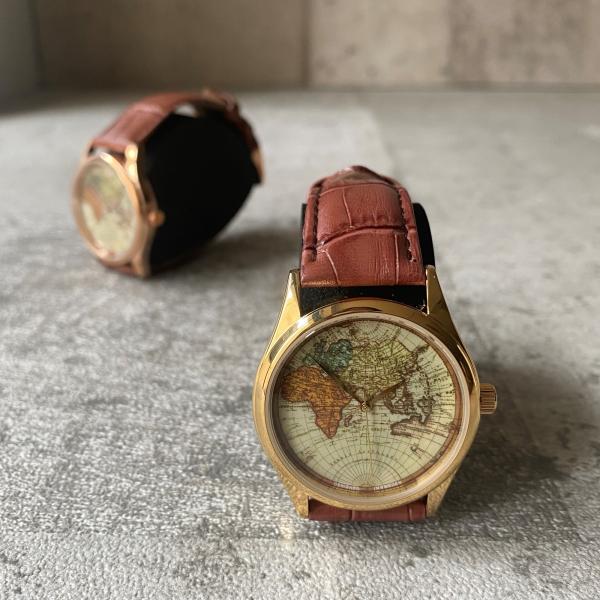 世界地図 腕時計 ビンテージ風世界地図 Vintage World Rose Gold / Gold...