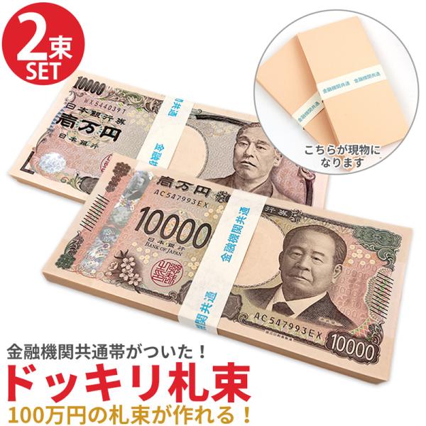 札束 ダミー 100万円分 2束セット レプリカ 200万円分 お年玉 メモ帳 文字入り帯付き 金運...
