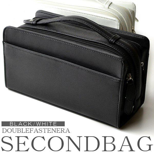 フェイクレザーサフィアーノ柄 ハンドバッグ ダブルファスナー セカンドバッグ メンズ バッグ クラッ...