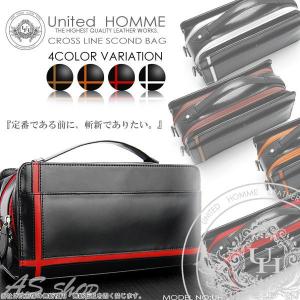 【United HOMME】クロスライン×馬革 ダブルファスナーセカンドバッグ ホースレザーメンズ鞄｜asshop