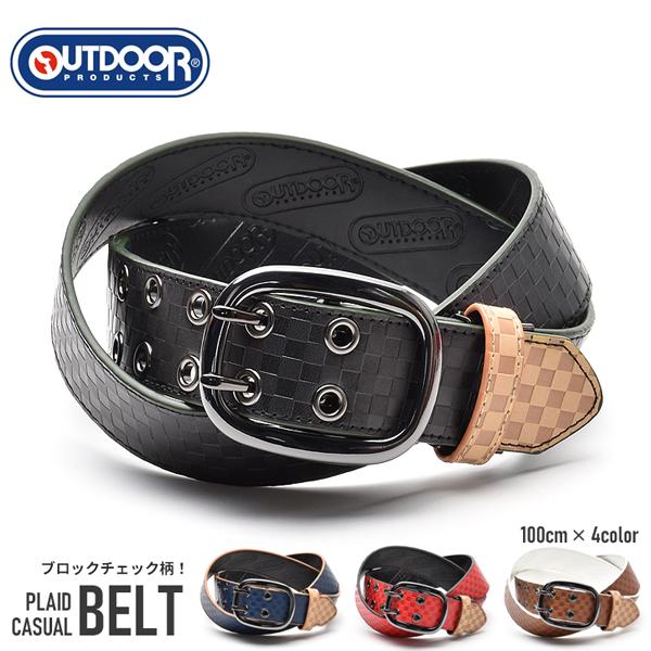 ベルト メンズ レディース ブロックチェック柄 バックル おしゃれ OUTDOOR PRODUCTS