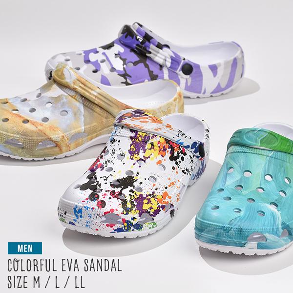 アウトレット サンダル メンズ サボサンダル ビーチサンダル シューズ オシャレ 派手 プリント 軽...