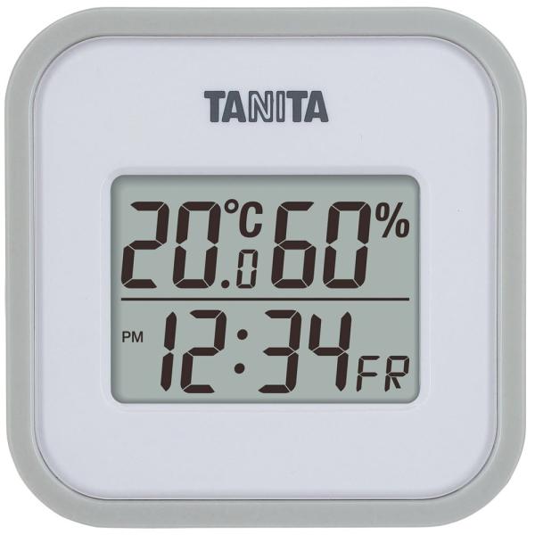 タニタ(Tanita) 温湿度計 時計 カレンダー 温度 デジタル 壁掛け 卓上 マグネット グレー...