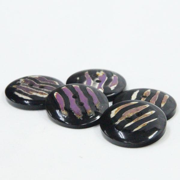 ボタン インド製 本水牛ボタン 25mm 黒x白ｘ紫色系 1個入  CD1-11 ボタン 手芸 通販
