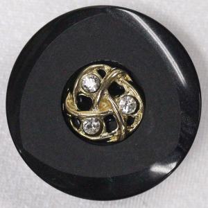 ボタン ビジューボタン  黒ｘゴールドｘクリスタル 21mm 20mm 代用  スワロフスキー社製ラインストーン付  6個入 ボタン 手芸 通販｜assure-2