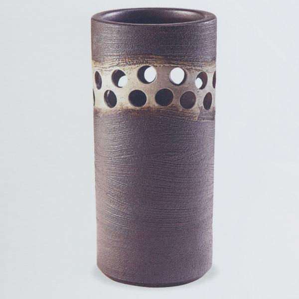 W215×H460 黒釉丸彫傘立 Y-KASA-45-05 信楽焼 陶器　