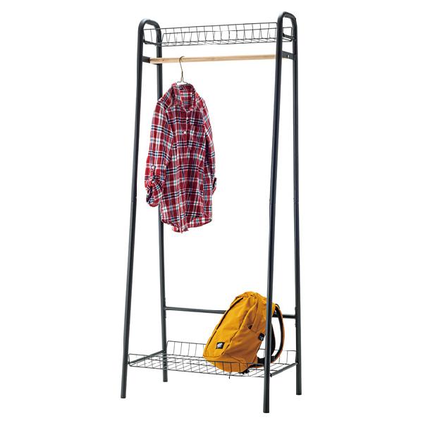 ハンガー ハンガーラック ブラック 黒色 おしゃれ 北欧 衣類収納 収納家具 スリム シンプル 棚付...