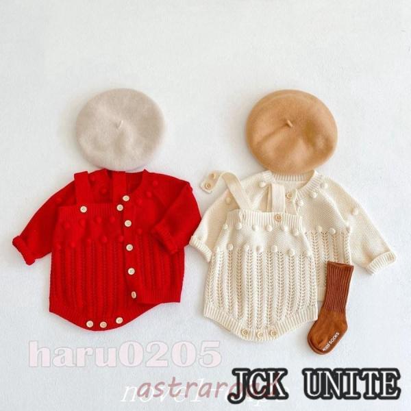 クリスマス衣装 ベビー服 ロンパース 女の子 オールインワン 子供 ニットセーター キッズ 幼児 赤...