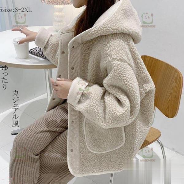 ボアコート レディース ボアジャケット 大きいサイズ 秋冬 ファーコート アウター フード付き 2W...