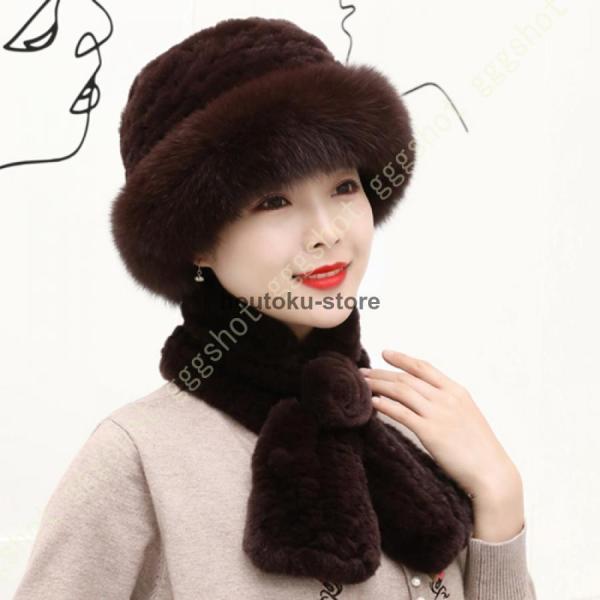 ニット帽子 レディース ふわふわ マフラー 防寒 帽子 暖かい エレガント バラ飾り 秋冬 お母さん...