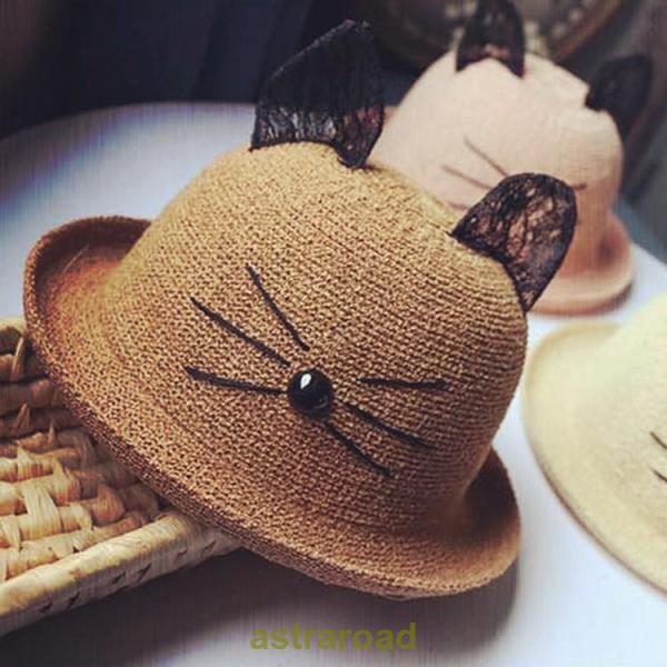 麦わら帽子 ハット帽子 レディース 子供用 大人 帽子 猫耳 親子ペア ピンク 可愛い おしゃれ 女...