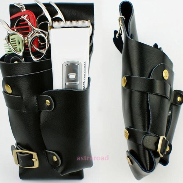 牛革 シザーケース 美容師 ウェストポーチ トリマー カット用品 シザーバッグ サロン 多機能 大容...