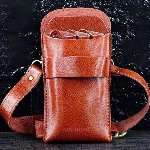 牛革 シザーケース 美容師 ウェストポーチ トリマー カット用品 シザーバッグ サロン 多機能 大容...