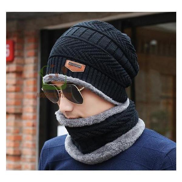 ニット帽  2点セット 裏起毛 スヌードマフラー付き ネックウォーマー メンズ レディース 男女兼用...