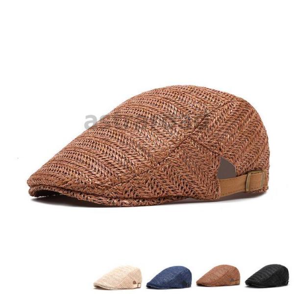 麦わら ハンチング 帽子 メンズ リゾート帽子 ハンチング帽 麦わら帽子 通気 メッシュ ナチュラル...