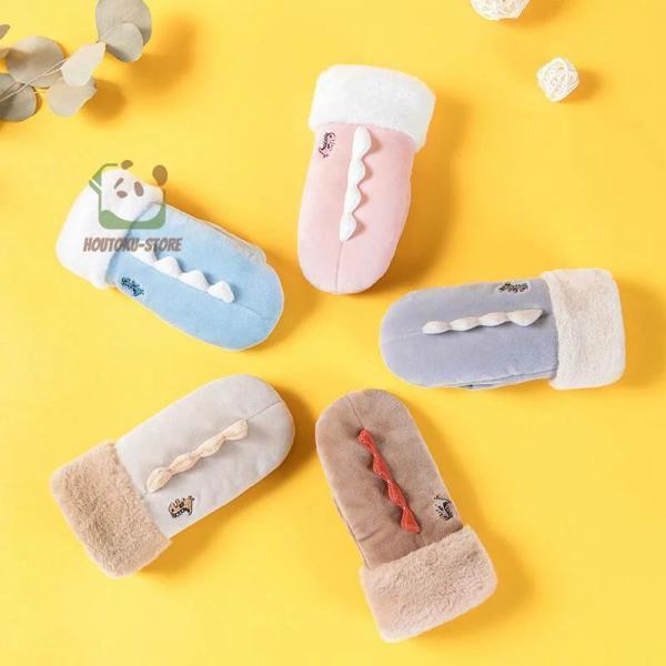 雪用手袋 子供 キッズ ミトン あったか 防寒 可愛い 恐竜 冬 秋 防風 ボア もこもこ ふわふわ...