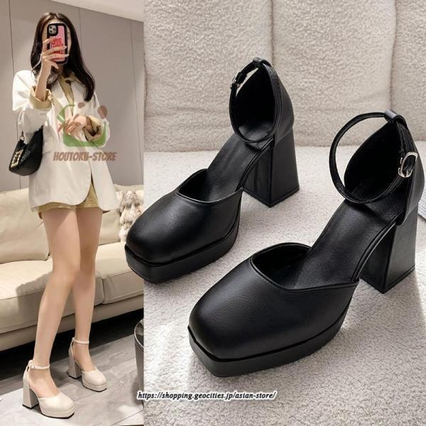 パンプス アンクルストラップ 痛くない セパレート 厚底 安定感 スタイルアップ 8.5cmヒール ...