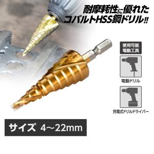 AP スパイラルステップドリル 4〜22mm DB175 ｜ ドリル スパイラル 穴あけ バリ取り 螺旋 らせん 電動ドリル【アストロプロダクツ】