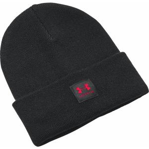 アンダーアーマー 帽子 アクセサリー メンズ Under Armour Men's Freedom Halftime Beanie Black/Red｜asty-shop2