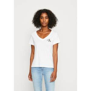 カルバンクライン Tシャツ レディース トップス MONOLOGO V NECK TEE - Basic T-shirt - white｜asty-shop2