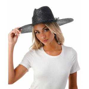 マーカスアドレール 帽子 アクセサリー レディース Women's Wide Brim Straw Hat with Ribbon Trim Black｜asty-shop2