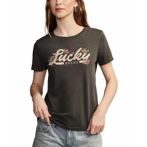 ラッキーブランド カットソー トップス レディース Women's Cotton Lucky Floral Appliqu&eacute; Tee Iron Ore｜asty-shop2