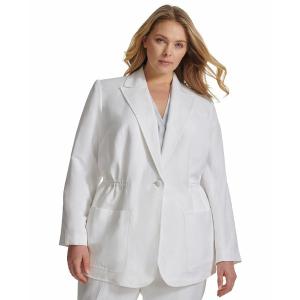 カルバンクライン ジャケット＆ブルゾン アウター レディース Plus Size Linen-Blend Elasticized-Waist Blazer White｜asty-shop2