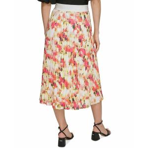 ダナ キャラン ニューヨーク スカート ボトムス レディース Women's Printed Pleated Pull-On Midi Skirt Ivory/orange Blossom Multi｜asty-shop2