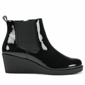 エアロソールズ ブーツ シューズ レディース Women's Brandi Wedge Ankle Boots Black Patent Polyurethane｜asty-shop2