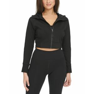 カルバンクライン パーカー・スウェットシャツ アウター レディース Women's Zippered Cropped Hoodie Black｜asty-shop2