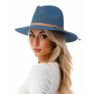マーカスアドレール 帽子 アクセサリー レディース Women's Short-Brim Packable Straw Panama Hat Denim｜asty-shop2
