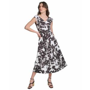 カルバンクライン ワンピース トップス レディース Women's Printed A-Line Midi Dress Black White｜asty-shop2