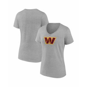 ファナティクス Tシャツ トップス レディース Women's Branded Heathered Gray Washington Commanders Primary Logo V-Neck T-shirt Heathered Gray｜asty-shop2