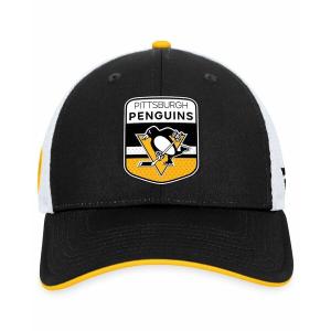 ファナティクス 帽子 アクセサリー レディース Men's Black Pittsburgh Penguins 2023 NHL Draft On Stage Trucker Adjustable Hat Black｜asty-shop2