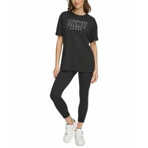 ダナ キャラン ニューヨーク Tシャツ トップス レディース Women's Cotton Glitter-Logo T-Shirt Black/silver｜asty-shop2