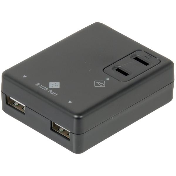 ナカバヤシ TAP-U002BK AC付 2.4A 2ポート USB充電器 ブラック